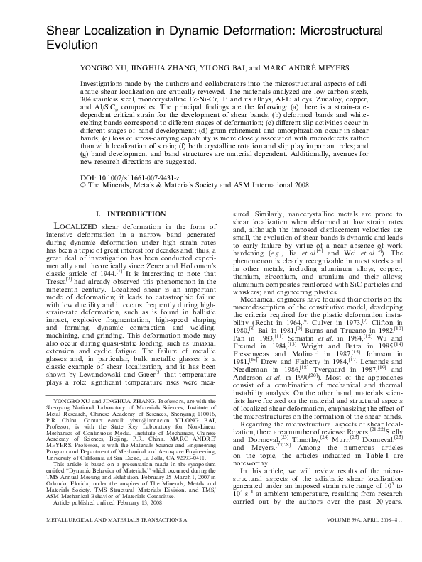 (PDF) Shear Localization in Dynamic Deformation: Microstructural Evolution