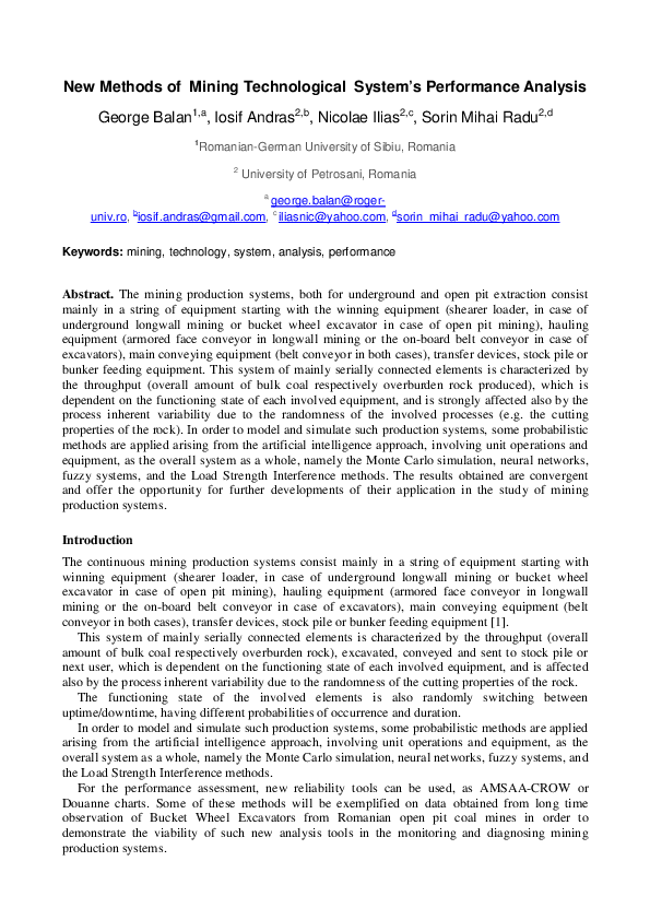 (PDF) New Methods of Mining Technological System’s Performance Analysis
