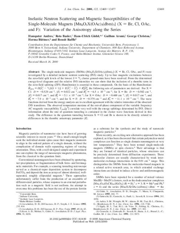 (PDF) Inelastic Neutron Scattering and Magnetic Susceptibilities of the ...