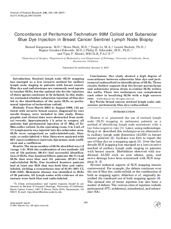(PDF) Intradermal radioisotope is superior to peritumoral blue dye or ...