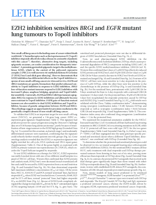 (PDF) EZH2 inhibition sensitizes BRG1 and EGFR mutant lung tumours to ...