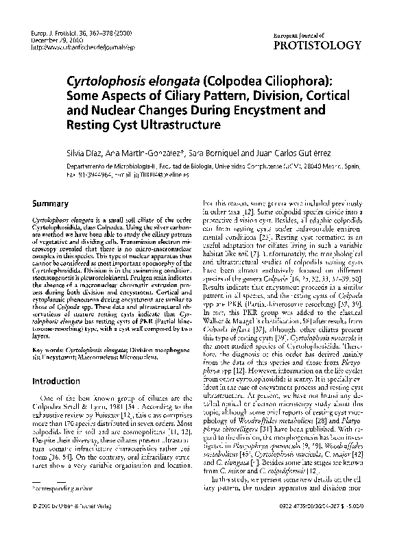 (PDF) Cyrtolophosis elongata (colpodea ciliophora): Some aspects of ...