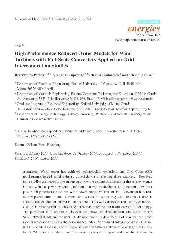 (PDF) High Performance Reduced Order Models for Wind Turbines with Full ...