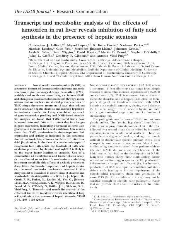 (PDF) Transcript and metabolite analysis of the effects of tamoxifen in ...