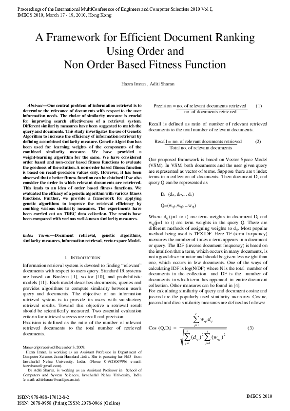 (PDF) A Framework for Efficient Document Ranking Using Order and Non ...