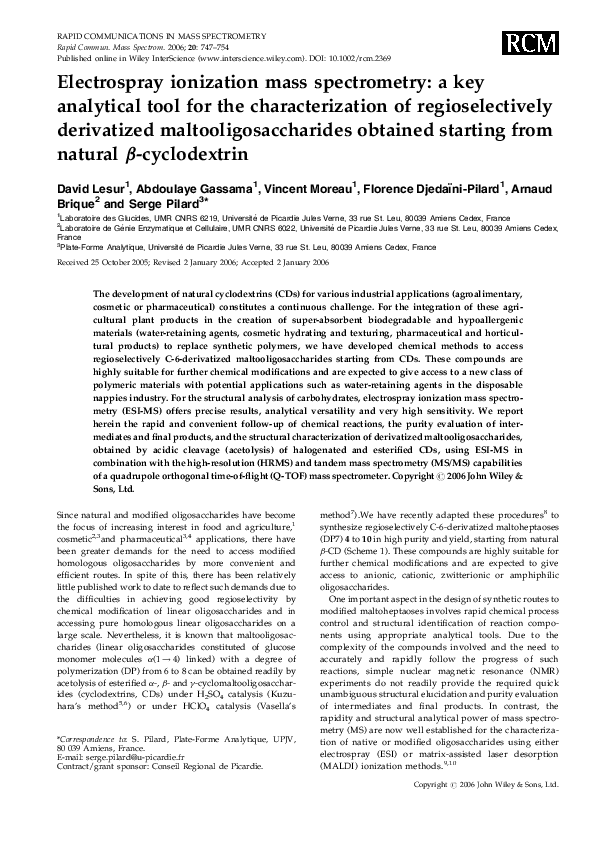 (PDF) Electrospray ionization mass spectrometry a key analytical tool for the characterization