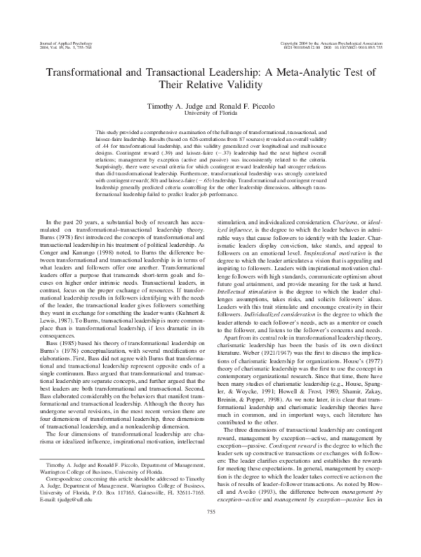 (PDF) TRANSFORMATIONAL AND TRANSACTIONAL LEADERSHIP: A STUDY OF THEIR ...