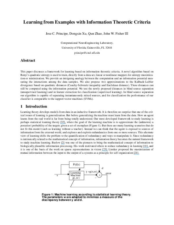 (PDF) Learning from examples with information theoretic criteria