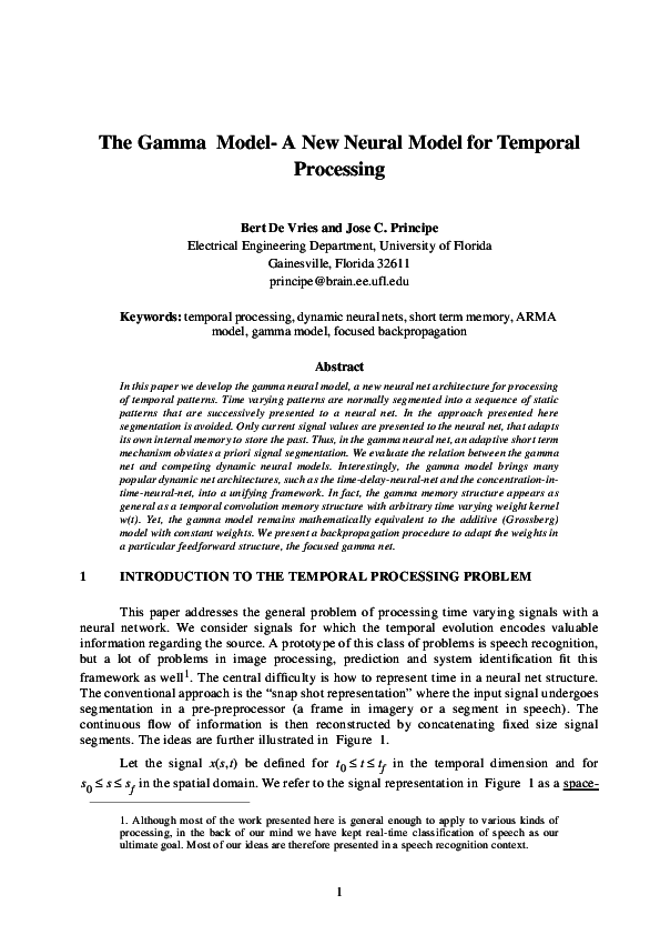 (PDF) The gamma model—A new neural model for temporal processing