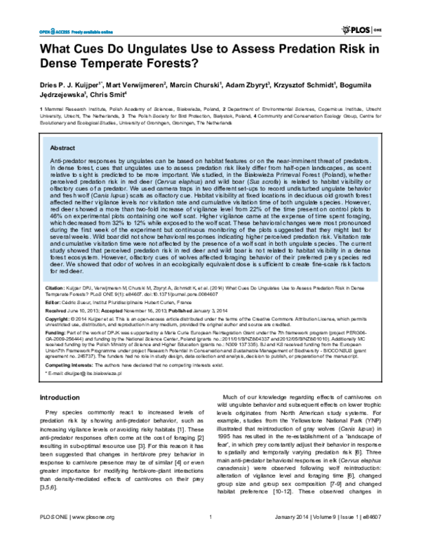 (PDF) What Cues Do Ungulates Use to Assess Predation Risk in Dense ...