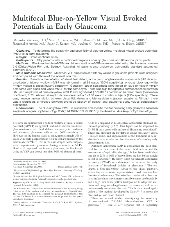 (PDF) Multifocal Blue-on-Yellow Visual Evoked Potentials in Early Glaucoma