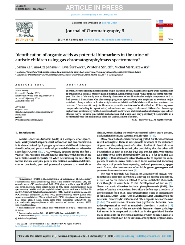 (PDF) Identification of organic acids as potential biomarkers in the ...