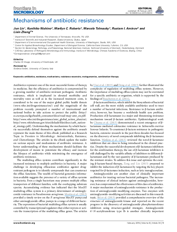 (PDF) Mechanisms of antibiotic resistance