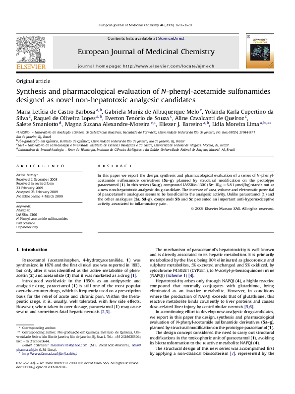 (PDF) Synthesis and pharmacological evaluation of novel antinociceptive ...