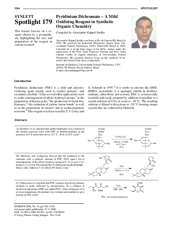(PDF) Pyridinium Dichromate - A Mild Oxidizing Reagent in Synthetic ...