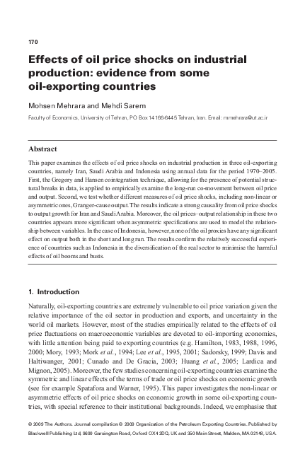 (PDF) Effects of Oil Price Shocks on Industrial Production: Evidence ...