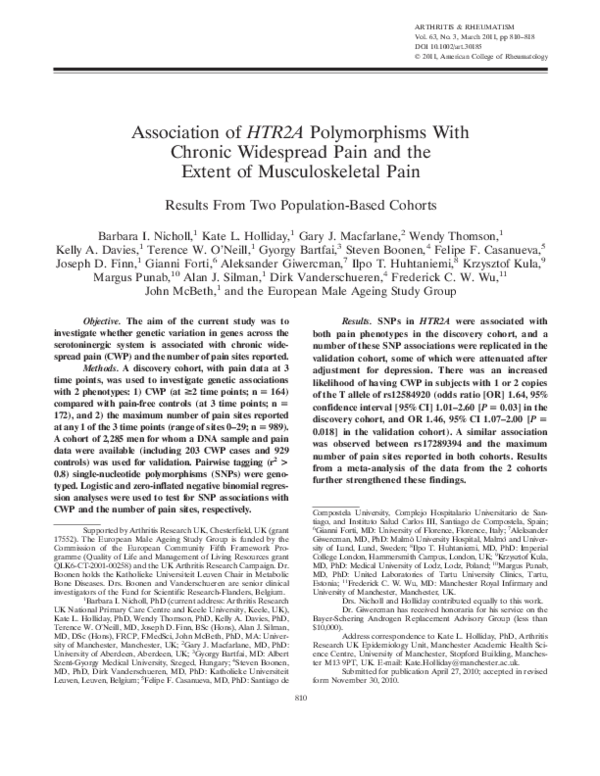 (PDF) Association of HTR2A polymorphisms with chronic widespread pain ...