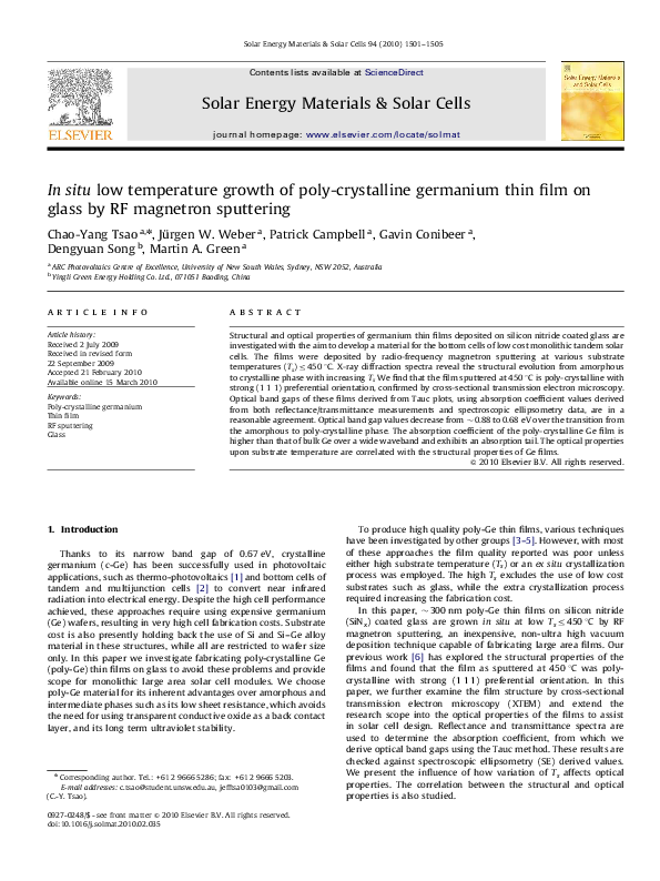 (PDF) In situ low temperature growth of poly-crystalline germanium thin ...
