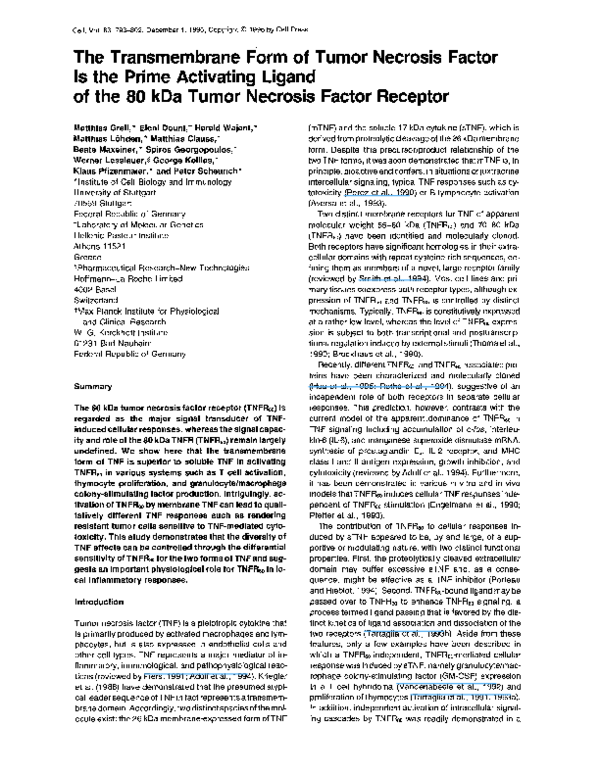(PDF) The transmembrane form of tumor necrosis factor is the prime ...