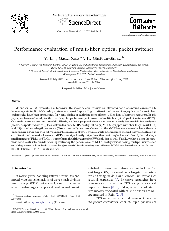 (PDF) Performance evaluation of multi-fiber optical packet switches