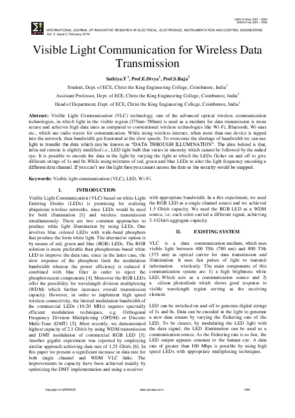 (PDF) Visible Light Communication for Wireless Data Transmission