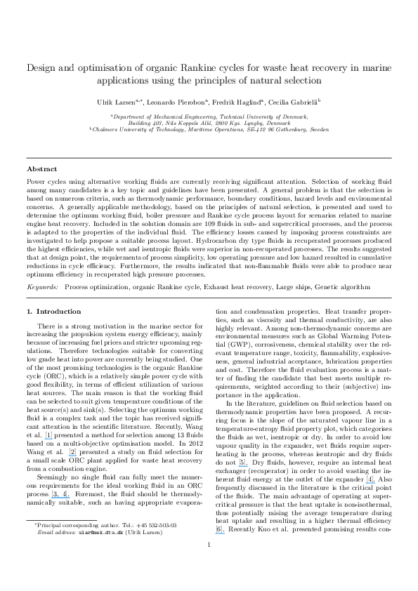 (PDF) Design and optimisation of organic Rankine cycles for waste heat ...