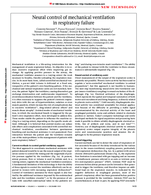 (PDF) Neural control of mechanical ventilation in respiratory failure