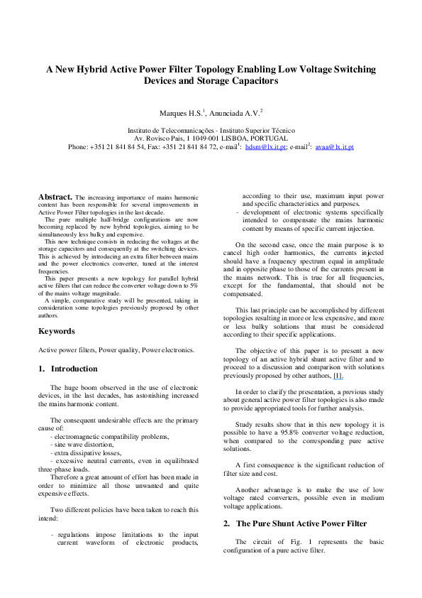 (PDF) A new hybrid active power filter topology enabling low voltage ...