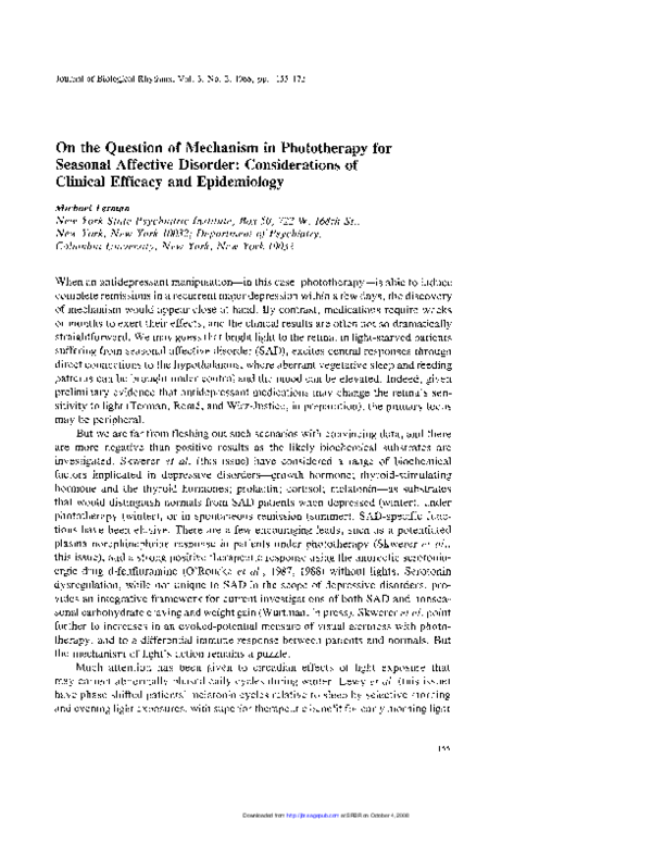(PDF) On the Question of Mechanism in Phototherapy for Seasonal Affective Disorder