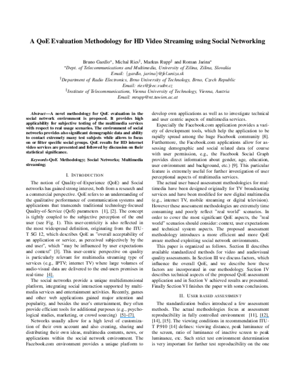 (PDF) A QoE Evaluation Methodology for HD Video Streaming Using Social ...