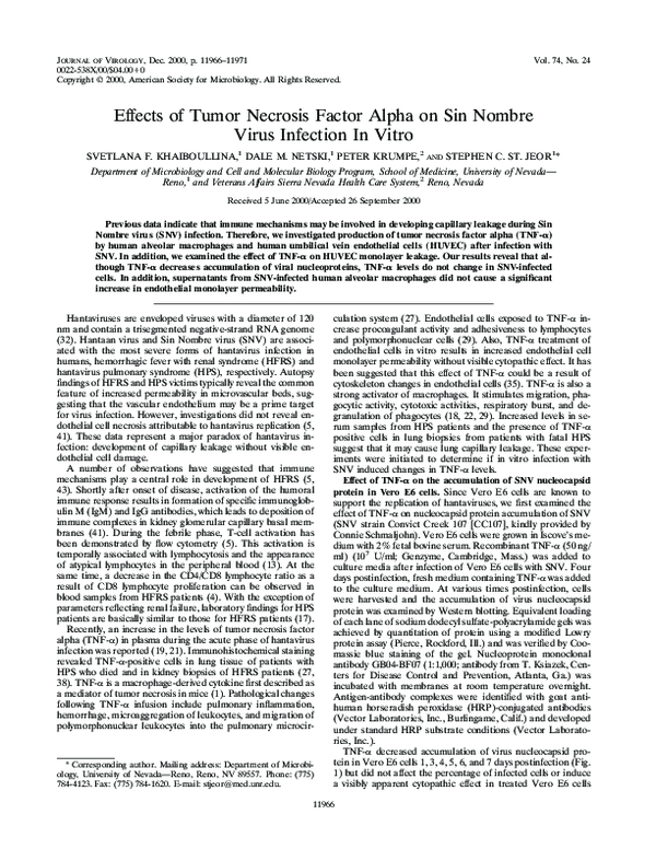 (PDF) Effects of Tumor Necrosis Factor Alpha on Sin Nombre Virus ...