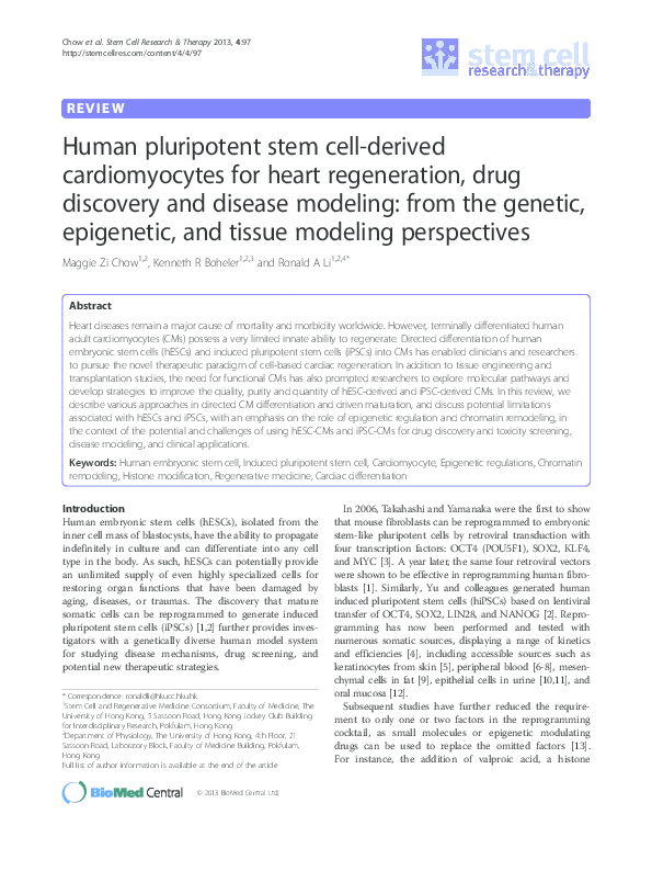 (PDF) Human pluripotent stem cell-derived cardiomyocytes for heart ...