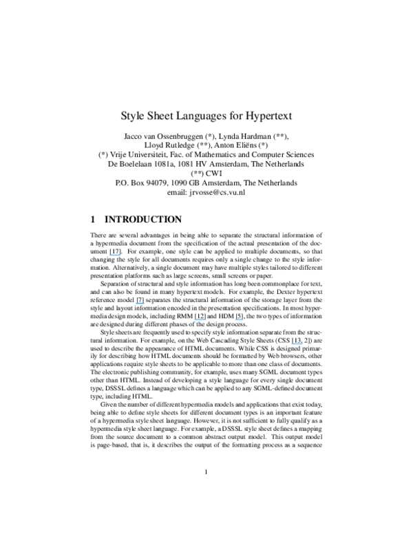 (PDF) Style sheet languages for hypertext Lloyd Rutledge Academia.edu