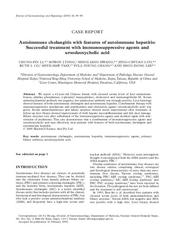 (PDF) Autoimmune cholangitis with features of autoimmune hepatitis