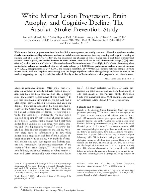 (PDF) White matter lesion progression, brain atrophy, and cognitive ...