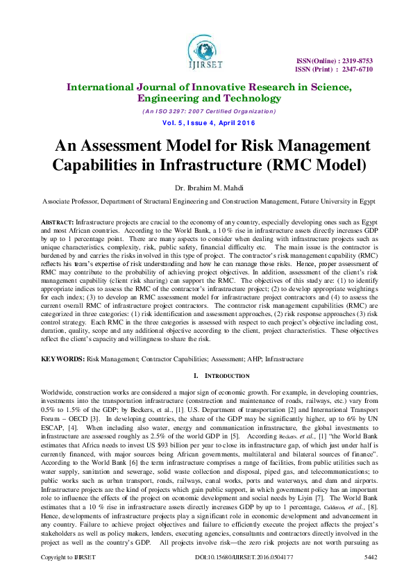 (PDF) An Assessment Model for Risk Management Capabilities in ...