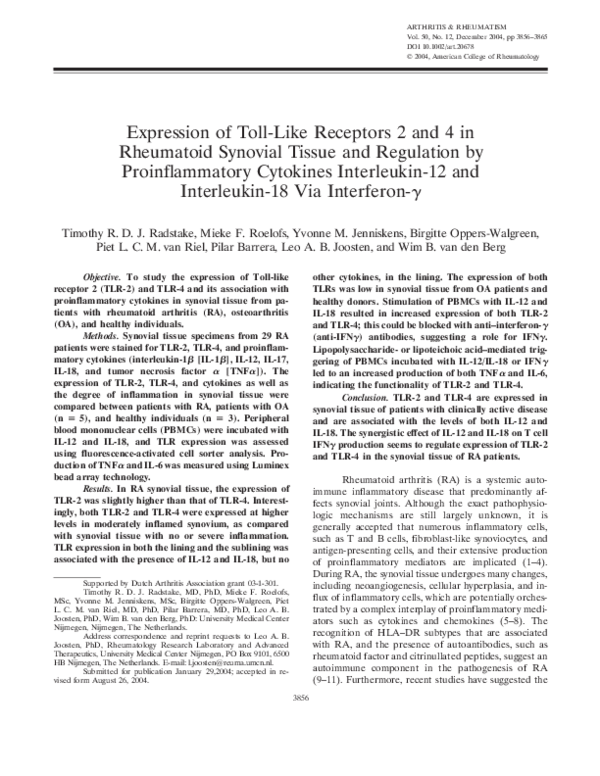 (PDF) Expression of Toll-like receptors 2 and 4 in rheumatoid synovial ...