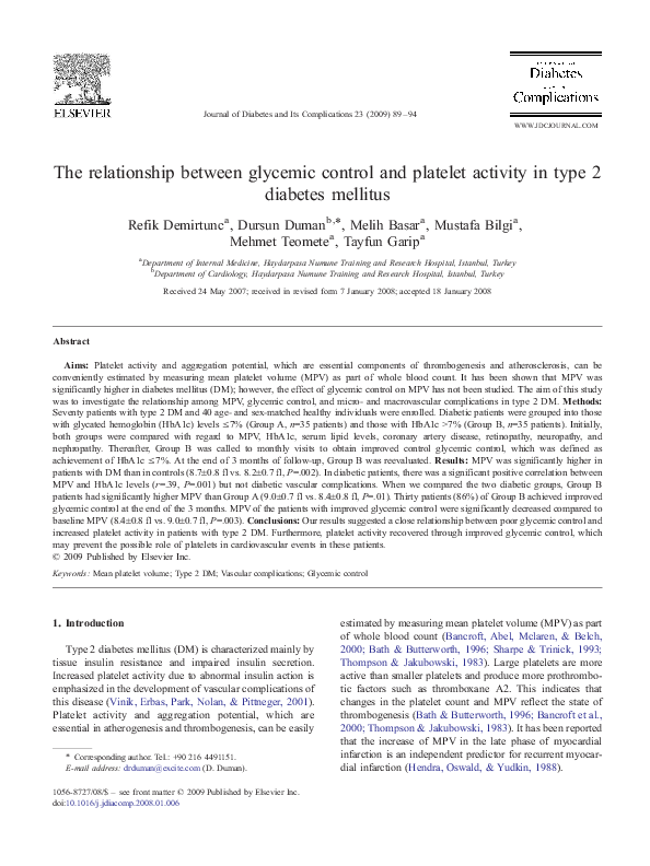 (PDF) The relationship between glycemic control and platelet activity ...