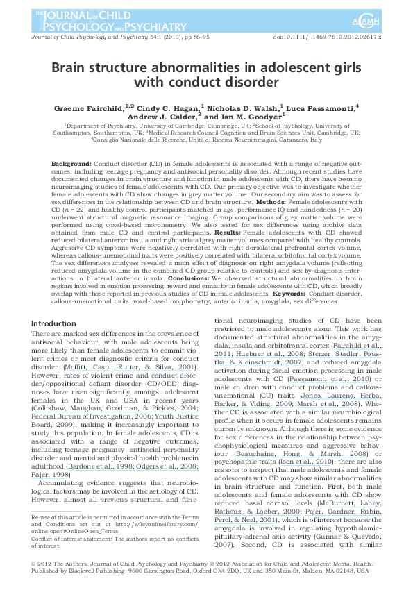 (PDF) Brain structure abnormalities in adolescent girls with conduct ...