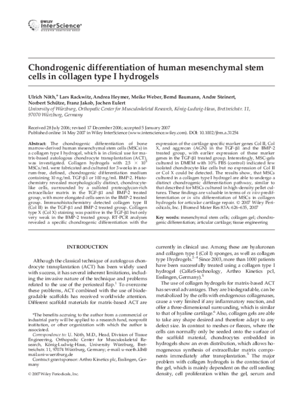 (PDF) Chondrogenic differentiation of human mesenchymal stem cells ...