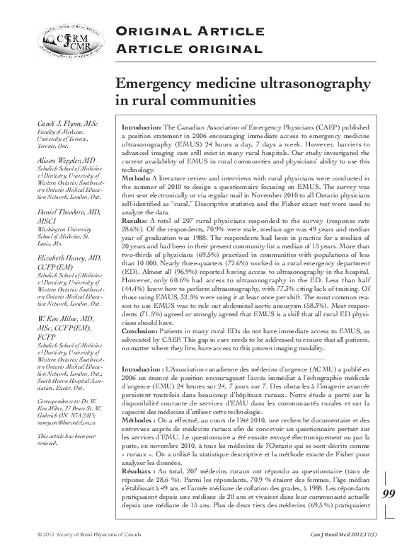 (PDF) Emergency medicine ultrasonography in rural communities