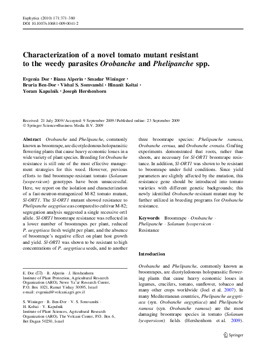 (PDF) Characterization of a novel tomato mutant resistant to the weedy ...