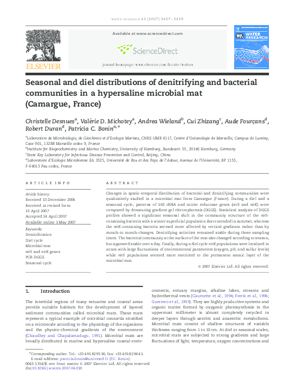 (PDF) Seasonal and diel distributions of denitrifying and bacterial