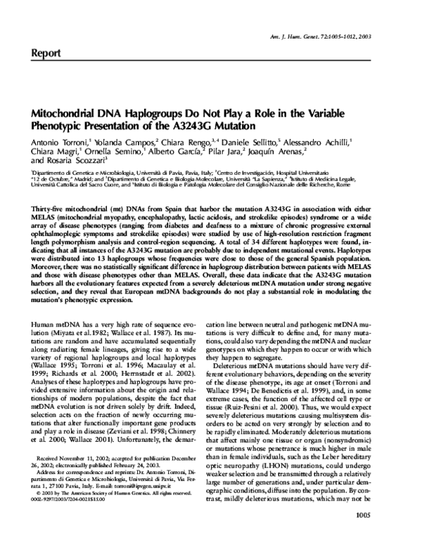 (PDF) Mitochondrial DNA Haplogroups Do Not Play a Role in the Variable ...