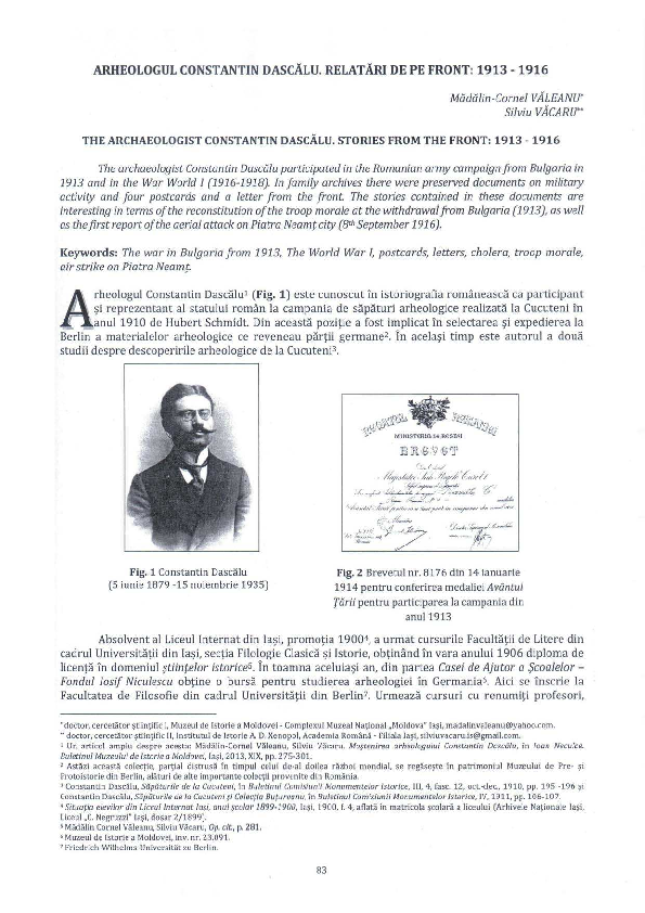 (PDF) Valeanu M.C., Vacaru S., The Archaeologist Constantin Dascalu ...
