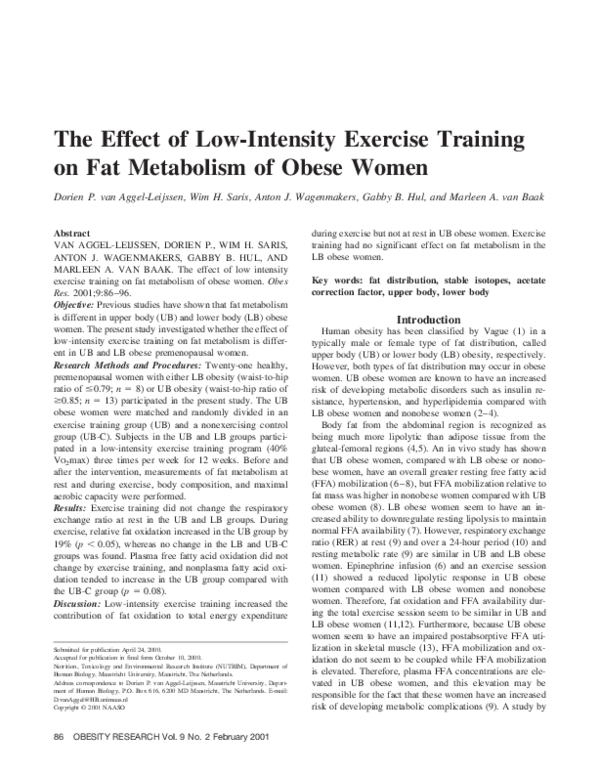 (PDF) The Effect of Low-Intensity Exercise Training on Fat Metabolism ...