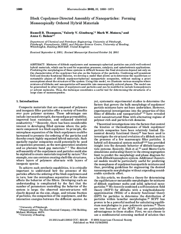 (PDF) Block Copolymer-Directed Assembly of Nanoparticles: Forming ...
