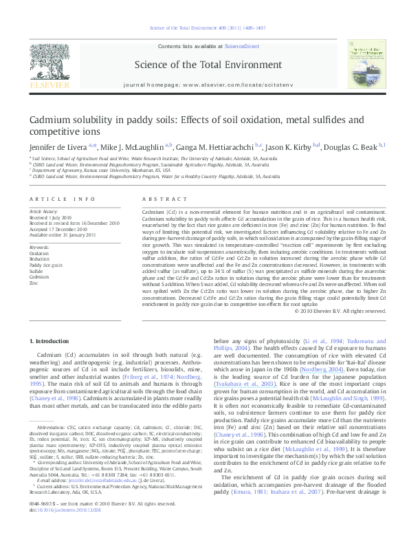 (PDF) Cadmium solubility in paddy soils: Effects of soil oxidation ...