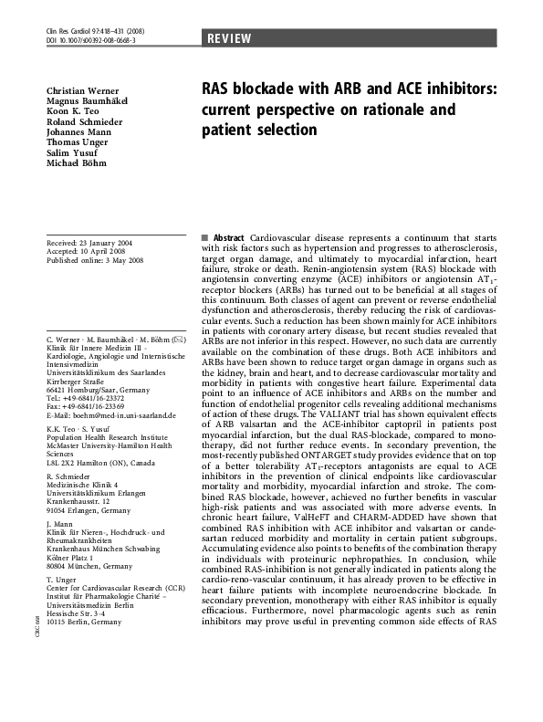 (PDF) RAS blockade with ARB and ACE inhibitors current perspective on