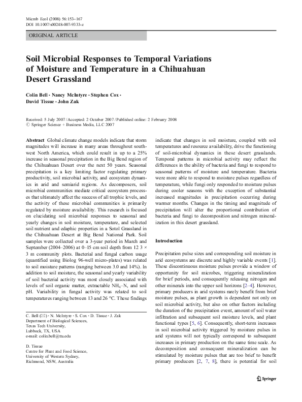 (PDF) Soil Microbial Responses to Temporal Variations of Moisture and ...